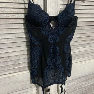 Black and Blue Lace Teddy Lingerie XS